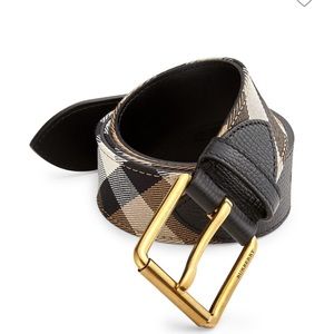 Mens Burberry Calf Leather Colorblock Belt